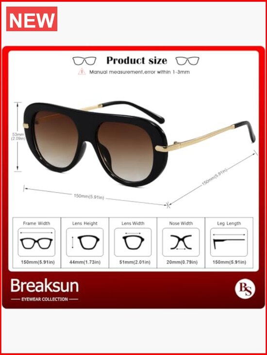 Retro Oversized Aviator Sunglasses UV400 Protection Vintage Shield Shades